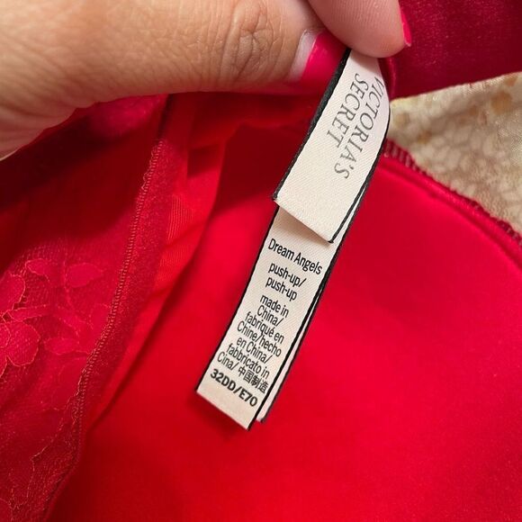 Victoria’s Secret Dream Angels Red Gold Lace Push Up Bra 32DD - Picture 5 of 7